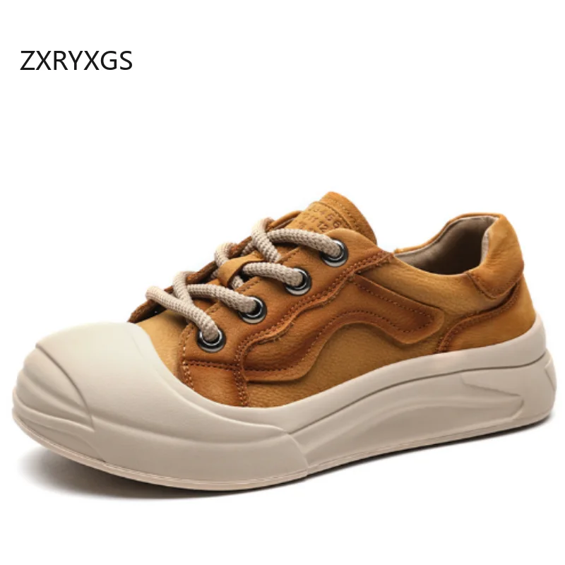 

ZXRYXGS, новинка 2025, вулканизированная обувь из воловьей кожи с верхним слоем, модные повседневные кроссовки, обувь на плоской толстой подошве, увеличивающая рост, женская дорожная обувь