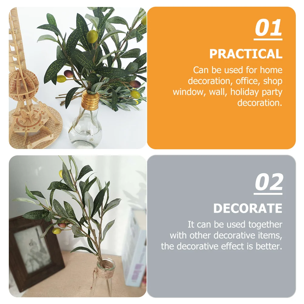 

5Pcs Simulation Olive Branches Natural Color Transition Realistic Leaf Texture Fake Olive Stem for Home Office Decor Flower