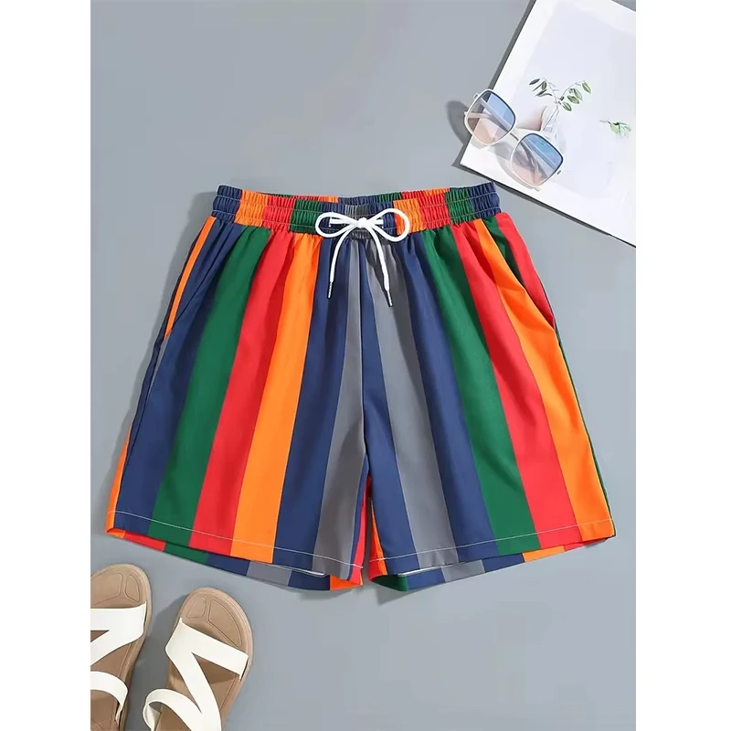 

Casual Stripe 3D Printed Board Shorts Mens Graphic Short Pants Summer Hawaiian Breathable Swim Trunks Loose Ice Shorts 2026