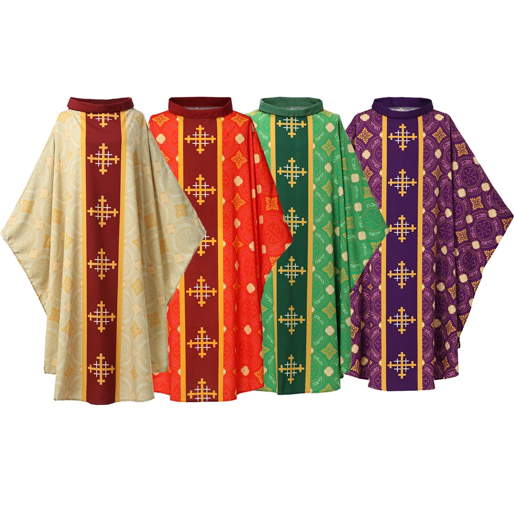 Men's Church Pastor Chasuble Priest Vintage Robe Gown Cape Cassock Vestment Costume