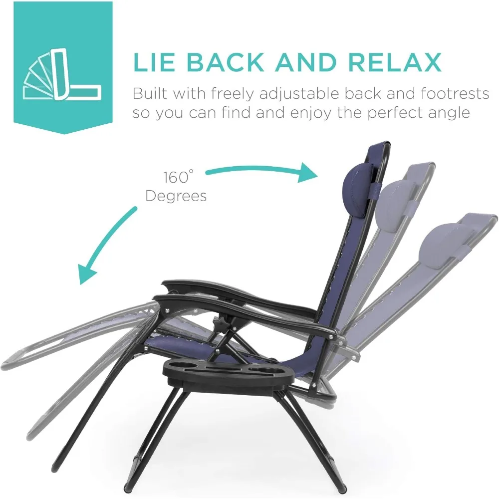 

Two-Piece Adjustable Steel Mesh Zero Gravity Lounge Chair Recliner with Pillow and Cup Holder Tray, Lockable Tilt System