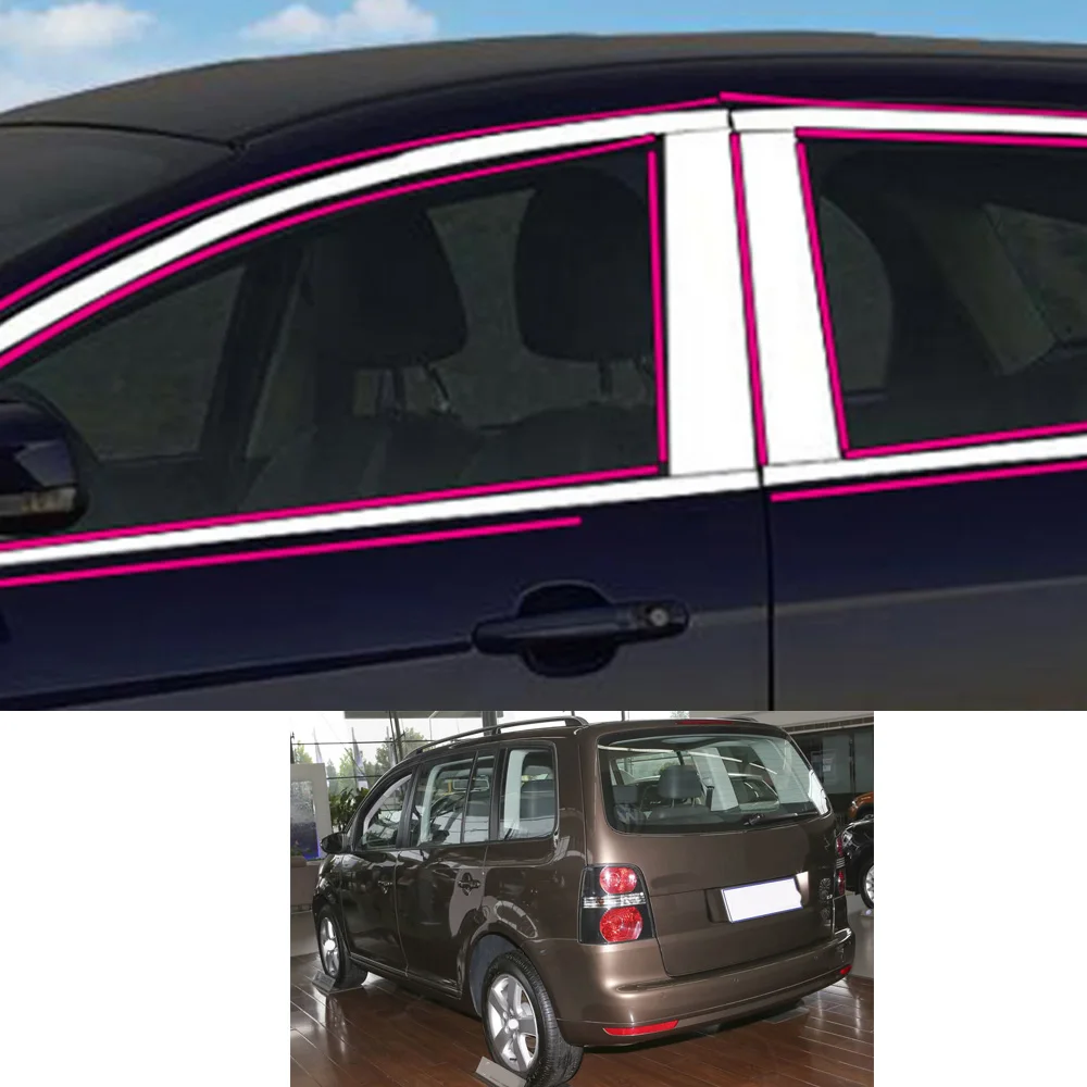 Car Sticker Garnish Pillar Window Middle Strip Trim Frame Hoods For VW Volkswagen Touran 2011 2012 2013 2014 2015