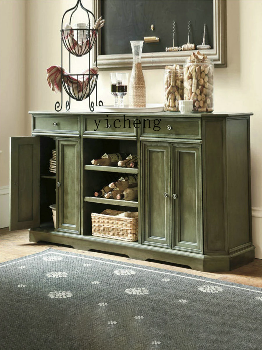 

ZYA New Classical Mediterranean Solid Wood Sideboard Entryway Cabinet Country Club Model Room Storage Cabinet