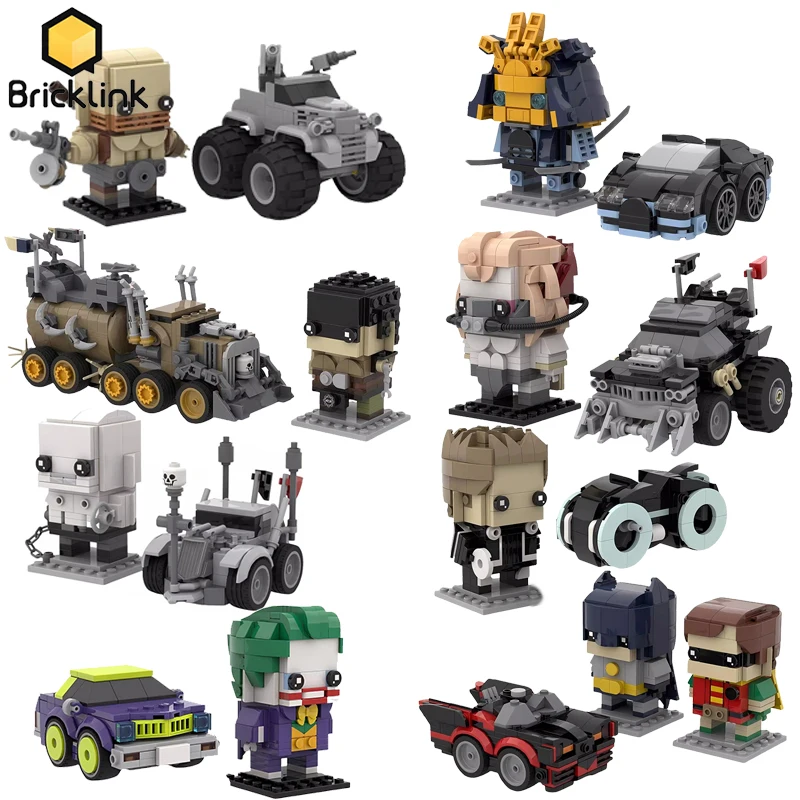 

Bricklink MOC Famous Movie Protagonist Action Figures Brickheadz and Car Sets Mad Max John Wick Building Blocks Kid Toys Gift