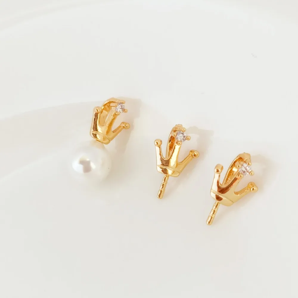 

14K Copper Gold-plated, Zircon Inlaid, Crown Cover, Hanging Pin, Pearl and Jade Pendant, DIY Accessory