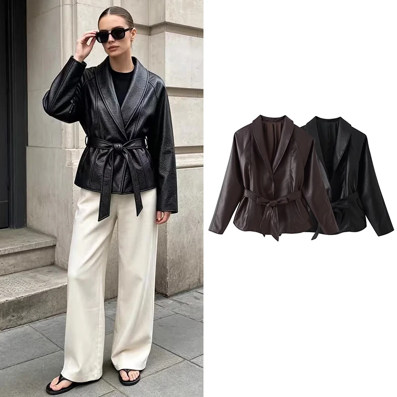 Women's Autumn Jackets 2026 New Fashion Loose V-neck PU leather Warm Women's Jackets Fall Chic Travel Youth Casual Coats Jackets