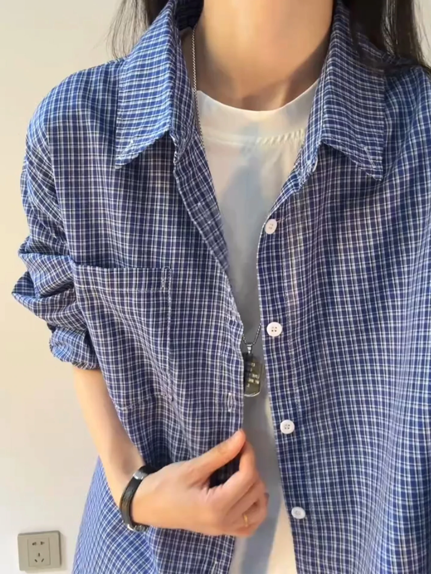 

Retro American Plaid Long Sve irt Men's Autumn Coat Overlap Inner Wear Loose Fit Youth Faion Sun Protection