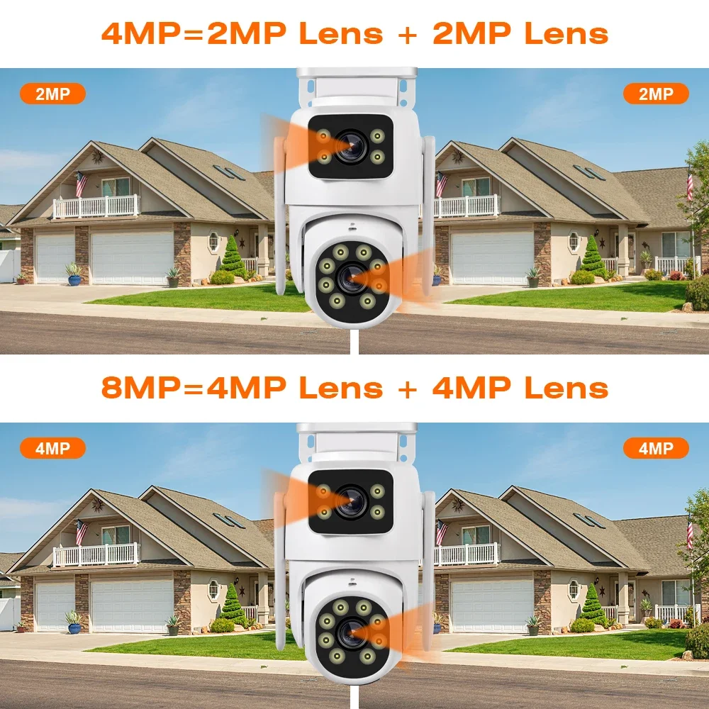 Telecamera IP di sicurezza wireless esterna 4K 8MP HD Dual Lens Telecamera PTZ esterna Wifi Telecamera di sorveglianza stradale con tracciamento automatico iCsee