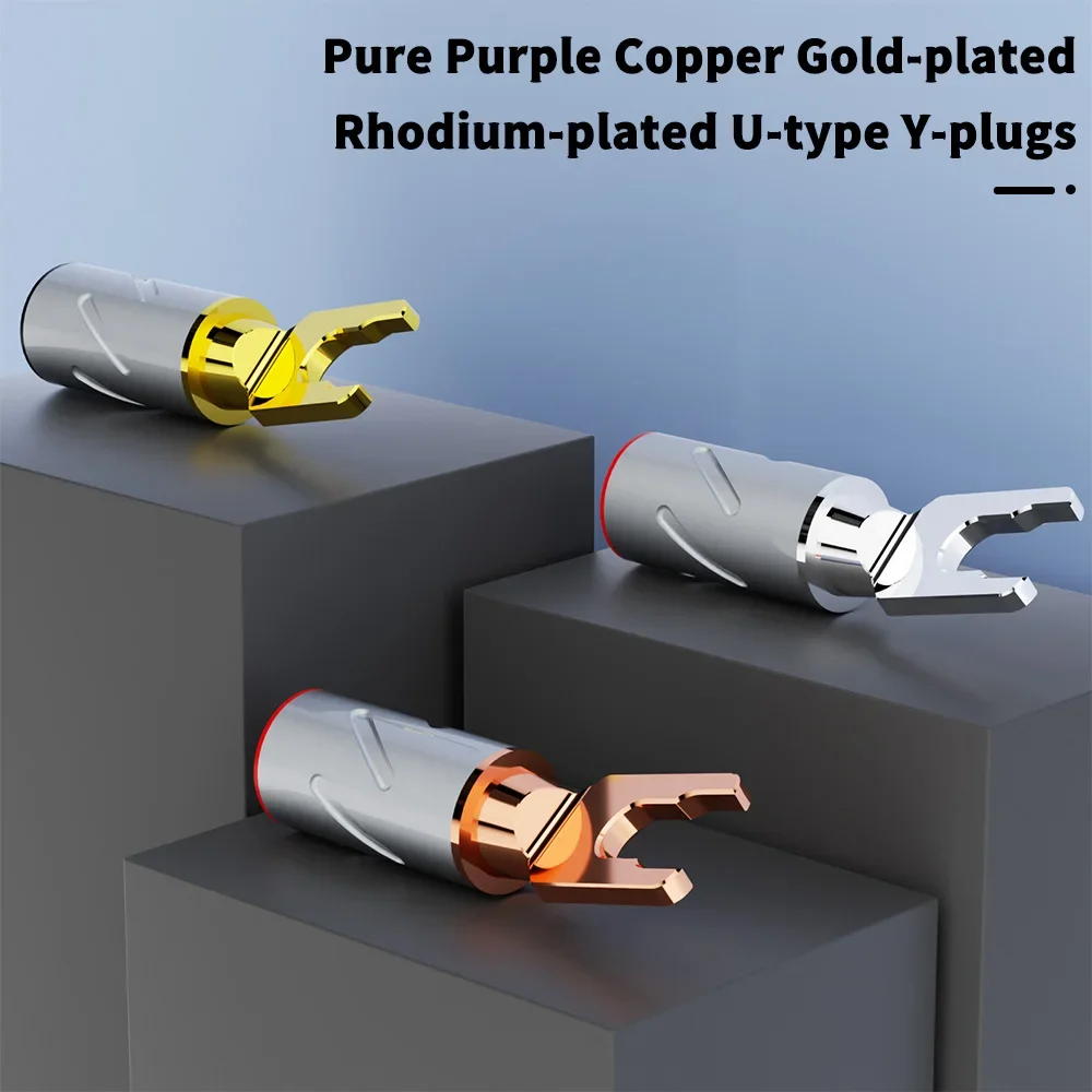

4PCS Monosaudio Pure Copper Audio Y Spade Plug Speaker Terminal Pure Copper Gold/Rhodium Plated Available Jack for Amplifier