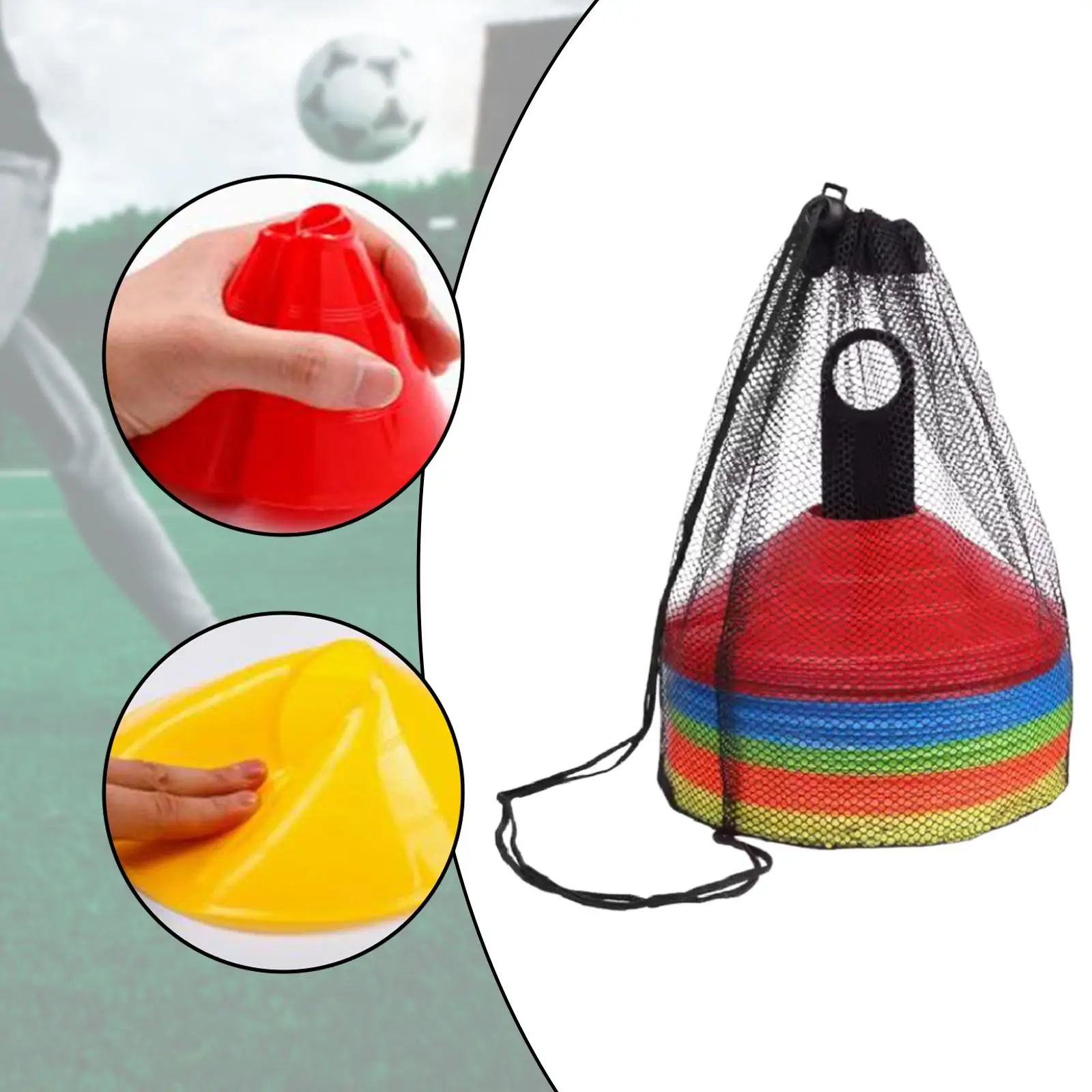 30 Pieces Agility Soccer Cones Field Court Markers with Mesh Bag and Bracket Spots Markers Soccer Disc Cones for Skating