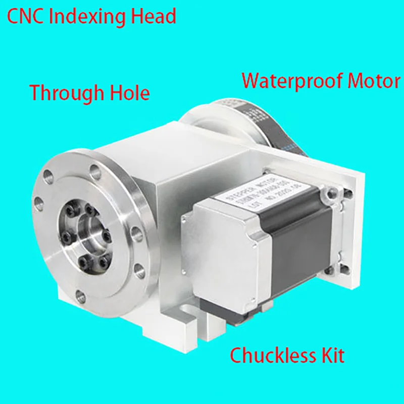 CNC 4th Axis Rotary Indexing Head Hollow Shaft Waterproof Motor 3/4 Jaw Chuck Kit view 3