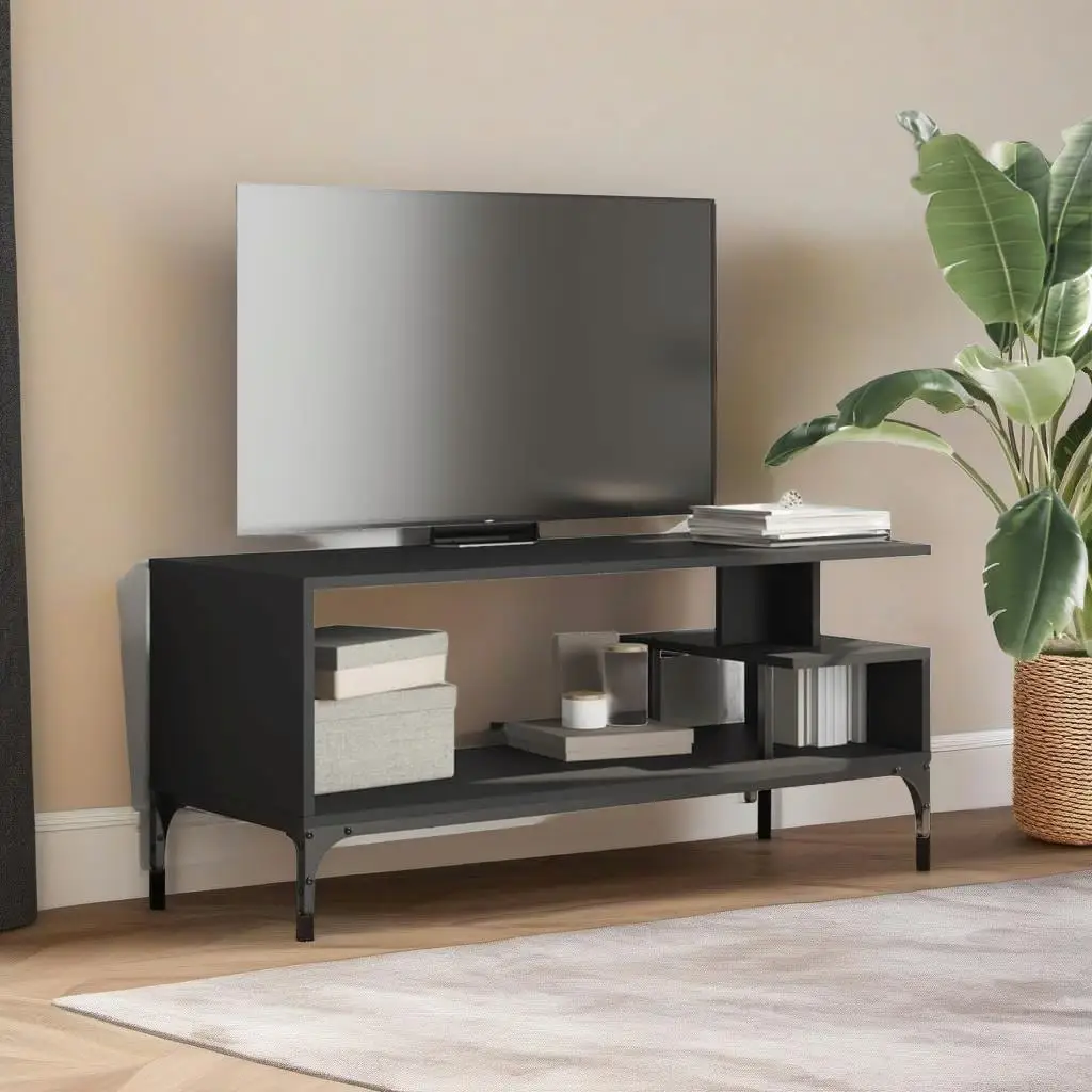 Modern Black TV Stand 40.2x15.7x16.1 | Durable Engineered Wood & Powder-coated Steel