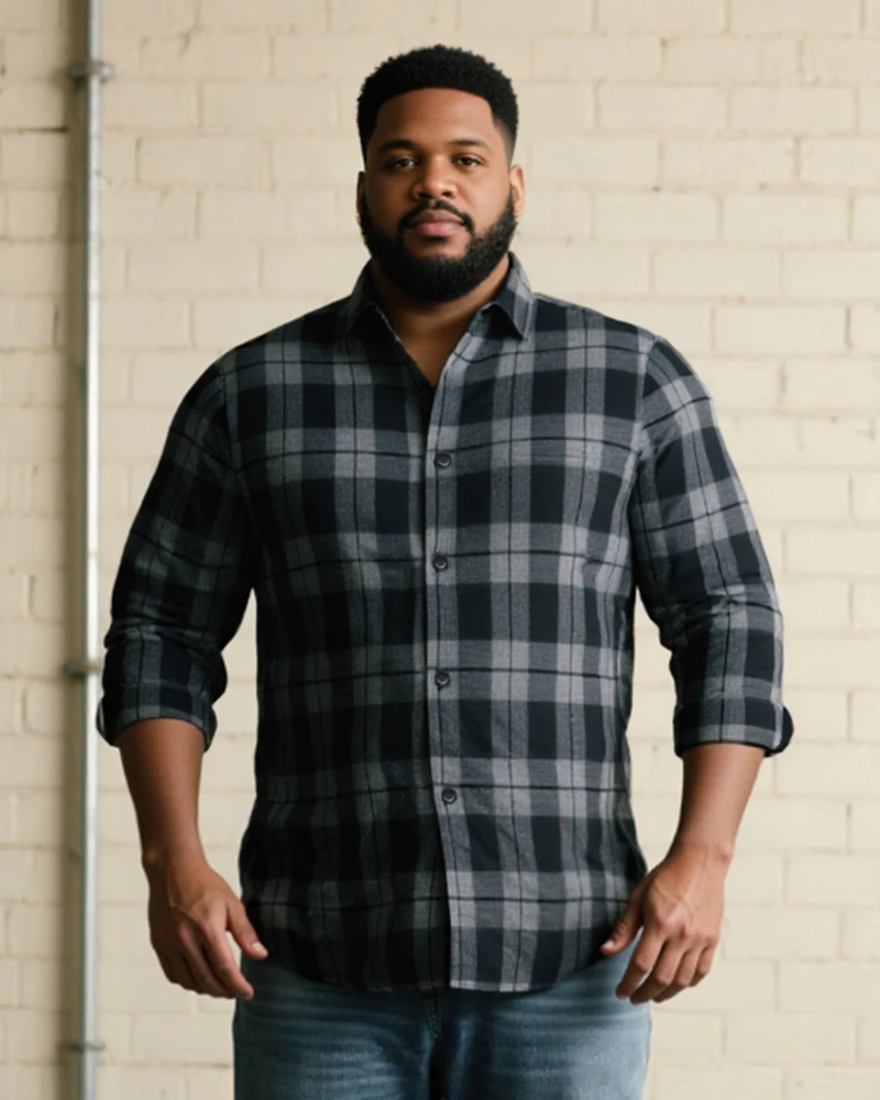 

S-9XL Plus Size Men's Plaid Print Long Sleeve Shirt, Casual Button-Down Checkered Dress Shirt, Multi-Designs Available