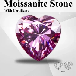 Moissanite Stone Heart Shape Pink Color VVS1 With Certificate For Pass Diamond Tester Charms Top Jewelry Making Materials
