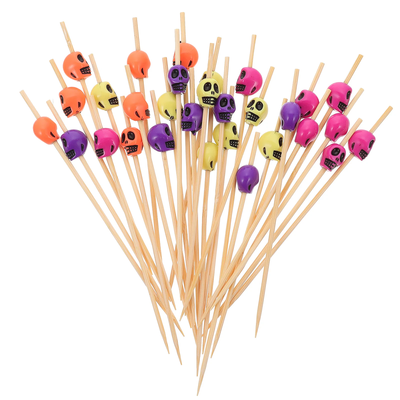 

200Pcs Skull Head Fruit Picks Bamboo Cocktail Sticks Party Disposable Food Snack Sticks Halloween Decor Party Supplies