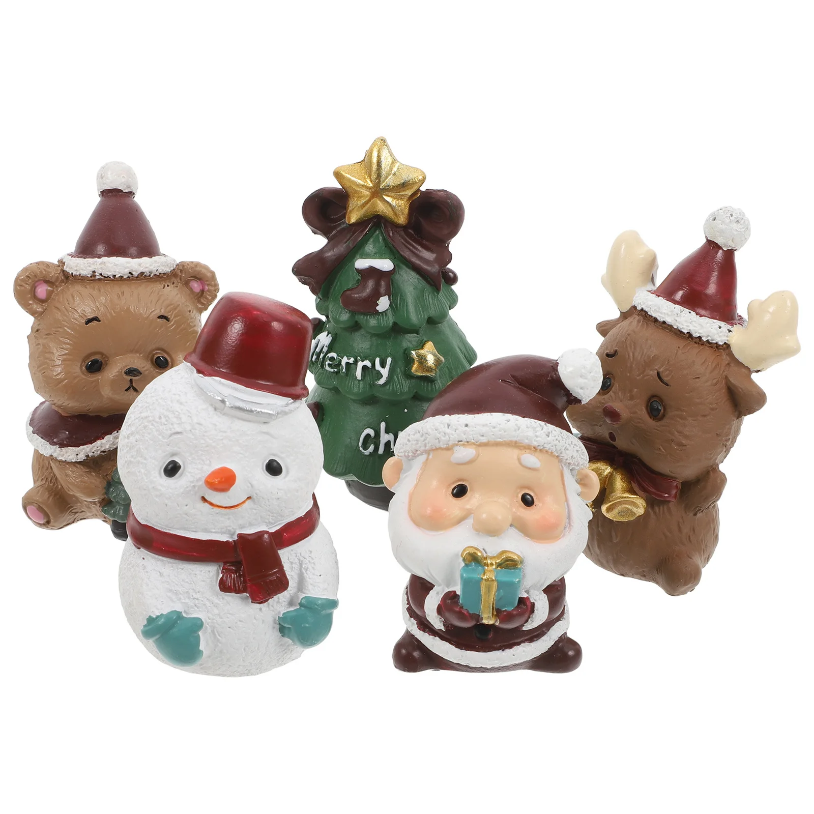

5 pcs Resin Craft Ornaments Set Red White Green Christmas Decoration For Home Garden Party Mini Figurines Moss Succulent Cake