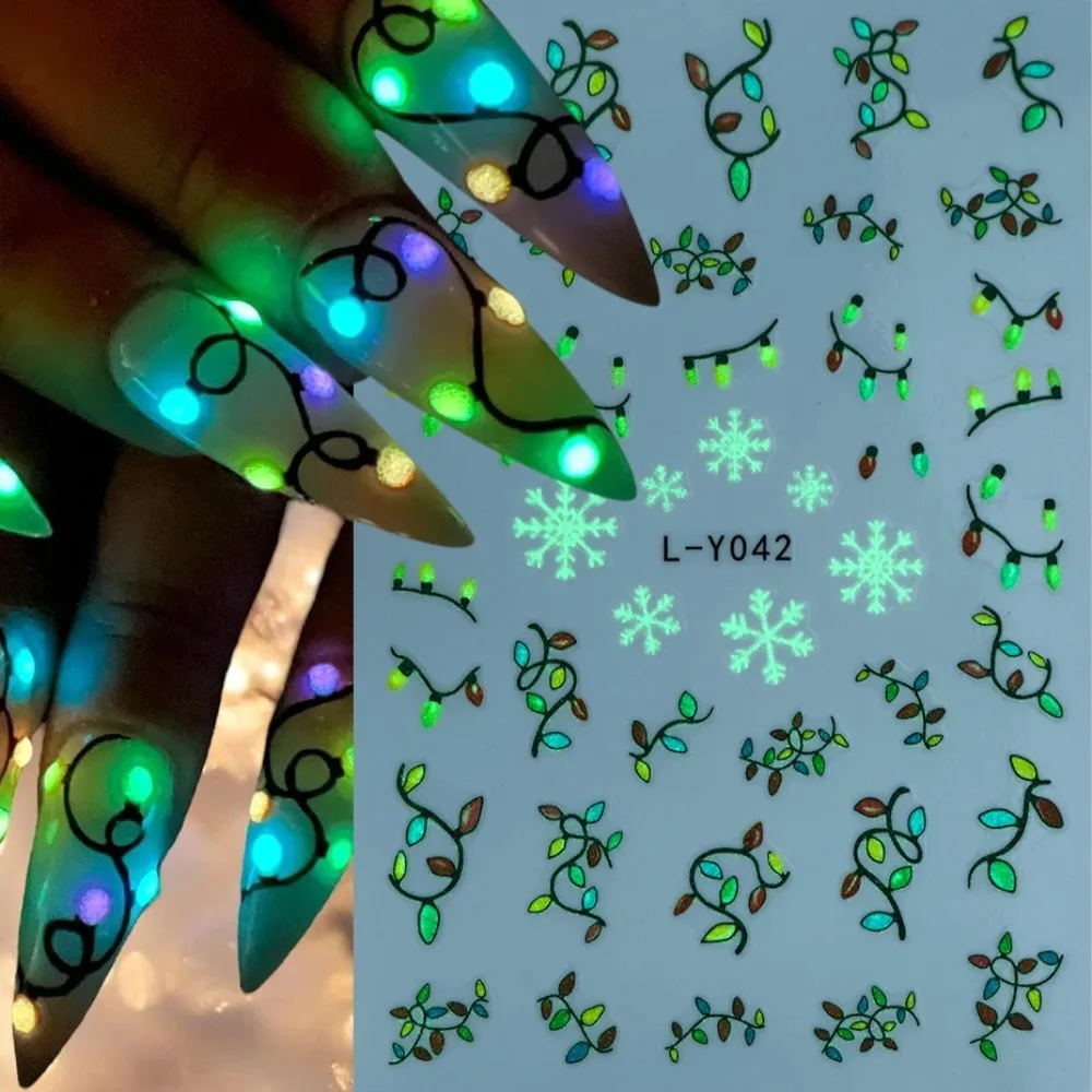 Lanternas luminosas natal arte do prego adesivos lâmpadas coloridas árvore de natal homem de gengibre floco de neve decoração do prego diy