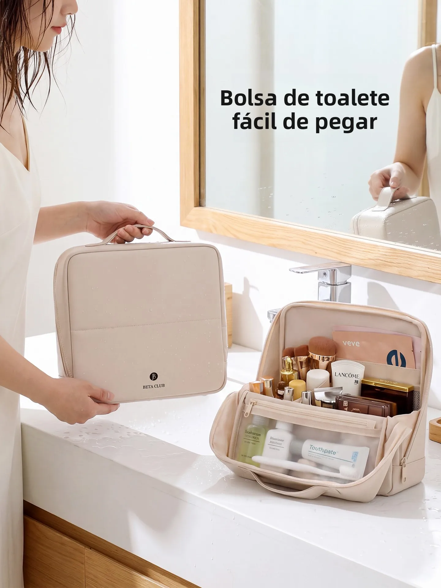 防水トラベルトイレタリーバッグ、自立型メイクポーチ、携帯用洗面用具収納バッグ、出張用吊り下げ収納