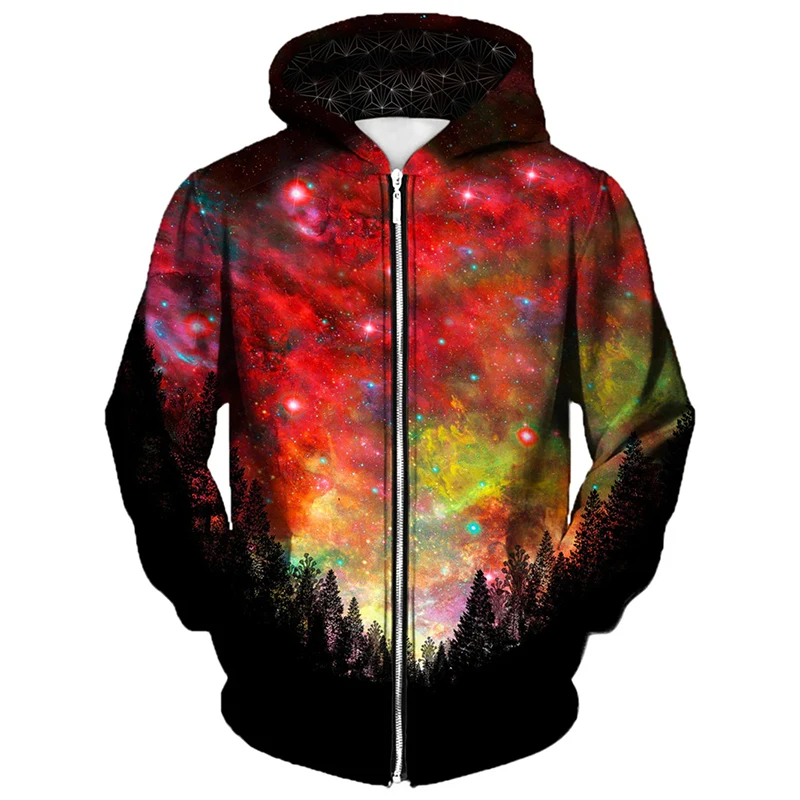 

Colorful Sky 3D Printed Zip Up Hoodie Unique Design Pattern Street Hooded Coat Harajuku Retro 2025 Spring New Oversized Hoodies