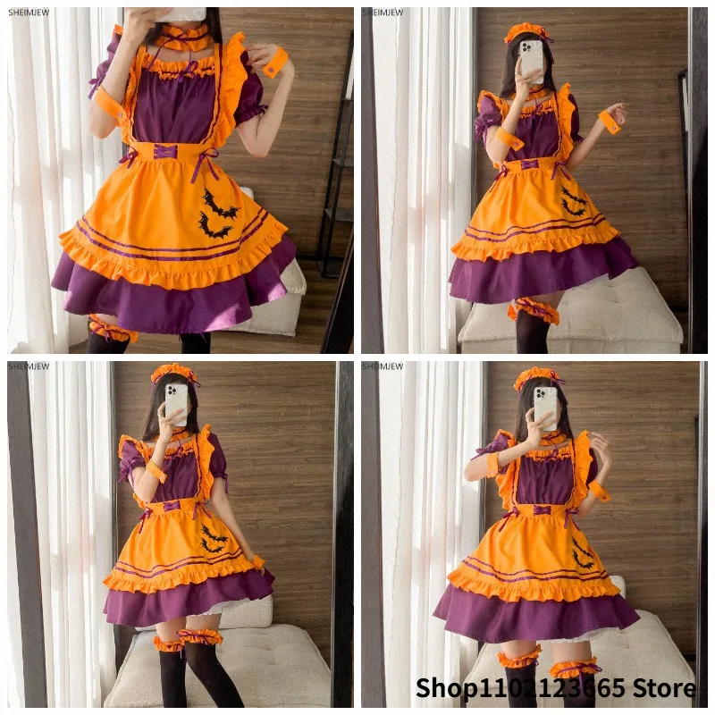 Übergröße Halloween-Party Dienstmädchen Cosplay Kostüm Kürbis-Outfit Damen Besticktes Fledermaus-Kleid Japanische Lolita Damenuniform 2025