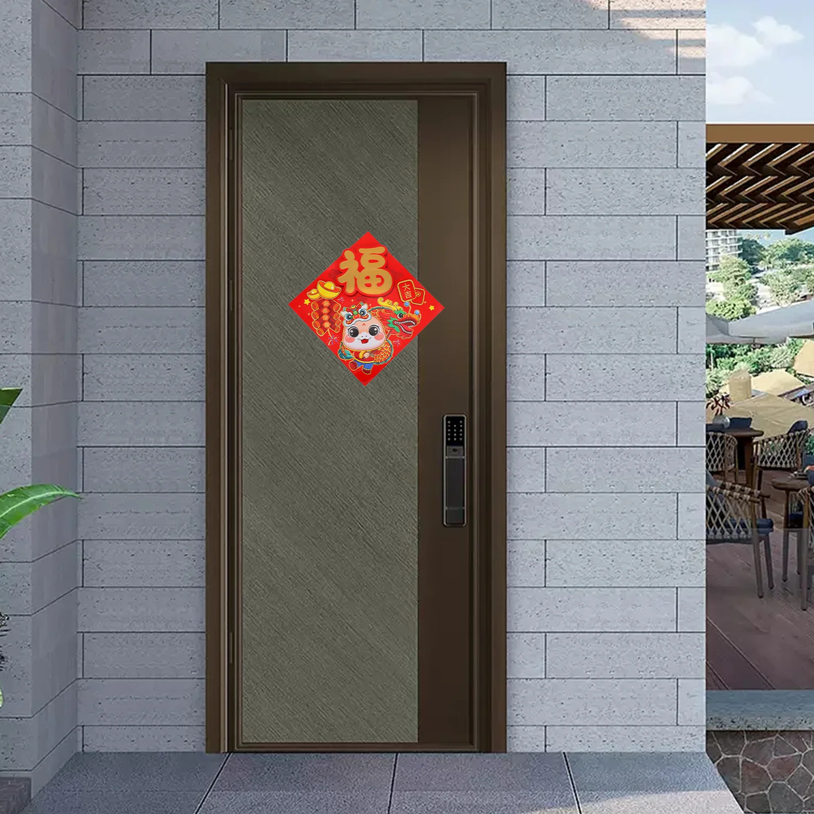 

2025 Year of The Snake Fu Character Door Sticker 3D Cartoon Non Adhesive Chinese New Year Wall Decal Chinese Fu Window Decal