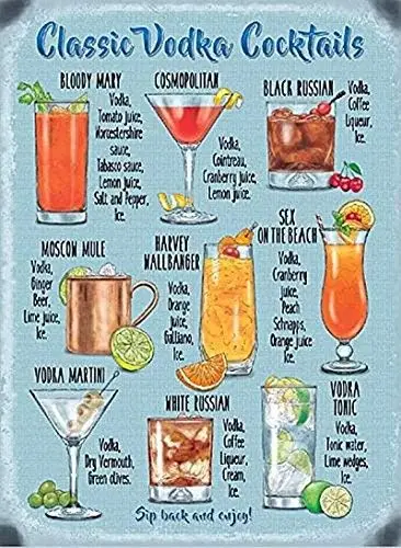 Receta de cóctel de vodka, cartel de metal vintage, decoración de pared de 8x12