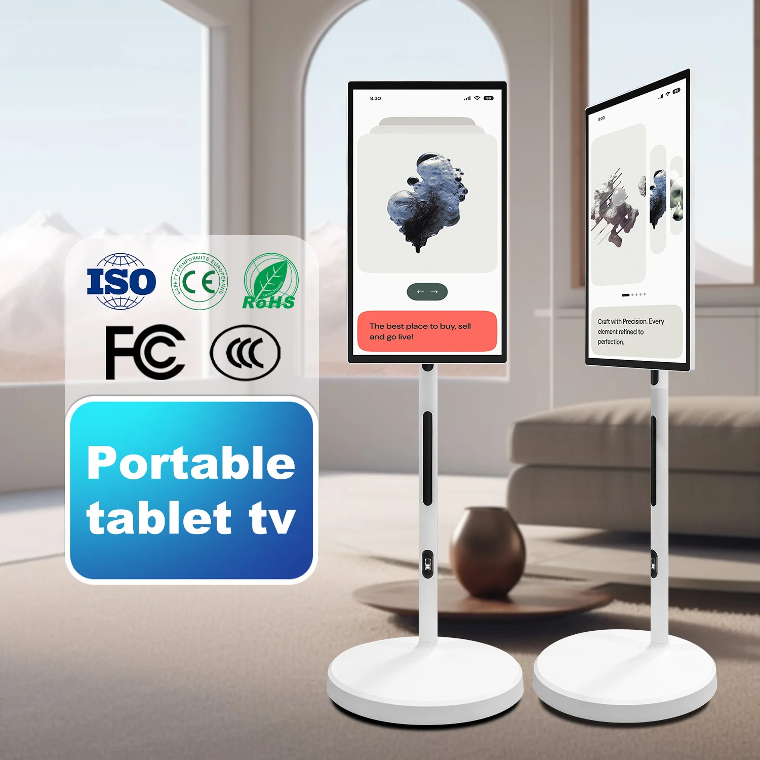 Portable HD Smart TV with Built-In Battery and Camera in White