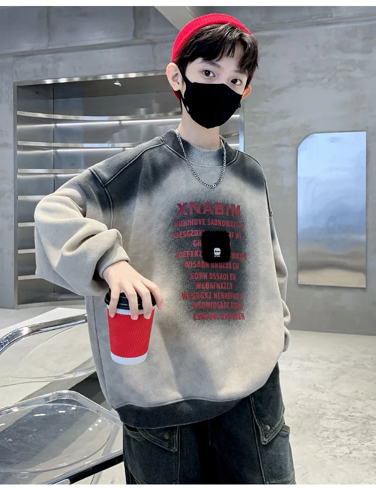 Winter-Jungen-Langarm-Thermo-Sweatshirt Kinder Baumwolle Lässiges Warmes Oberteil Sweatshirt für Teenager 5 6 7 8 9 10 11 12 13 14 Jahre – Detail 4