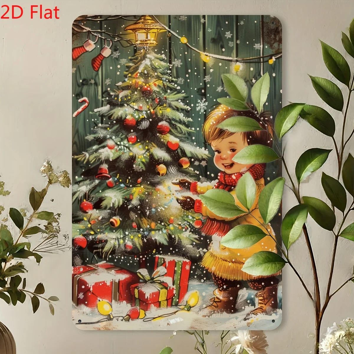 1 Stück 2D-Schild aus flachem Eisen, Vintage-Weihnachtsbaum, Metallblech – rostfrei und wasserdicht, geeignet für Innen-/Außendekoration