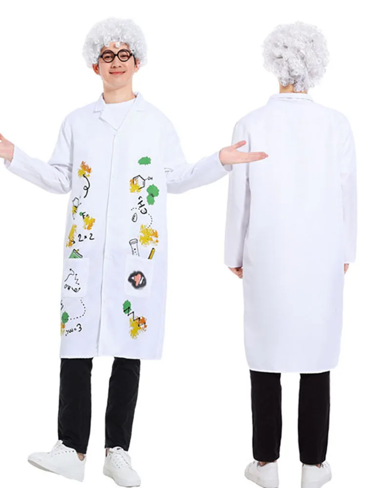 

Костюм для косплея «Безумный ученый» на Хэллоуин, профессиональный наряд для выступлений (Ньютон, Эйнштейн), полиэстер