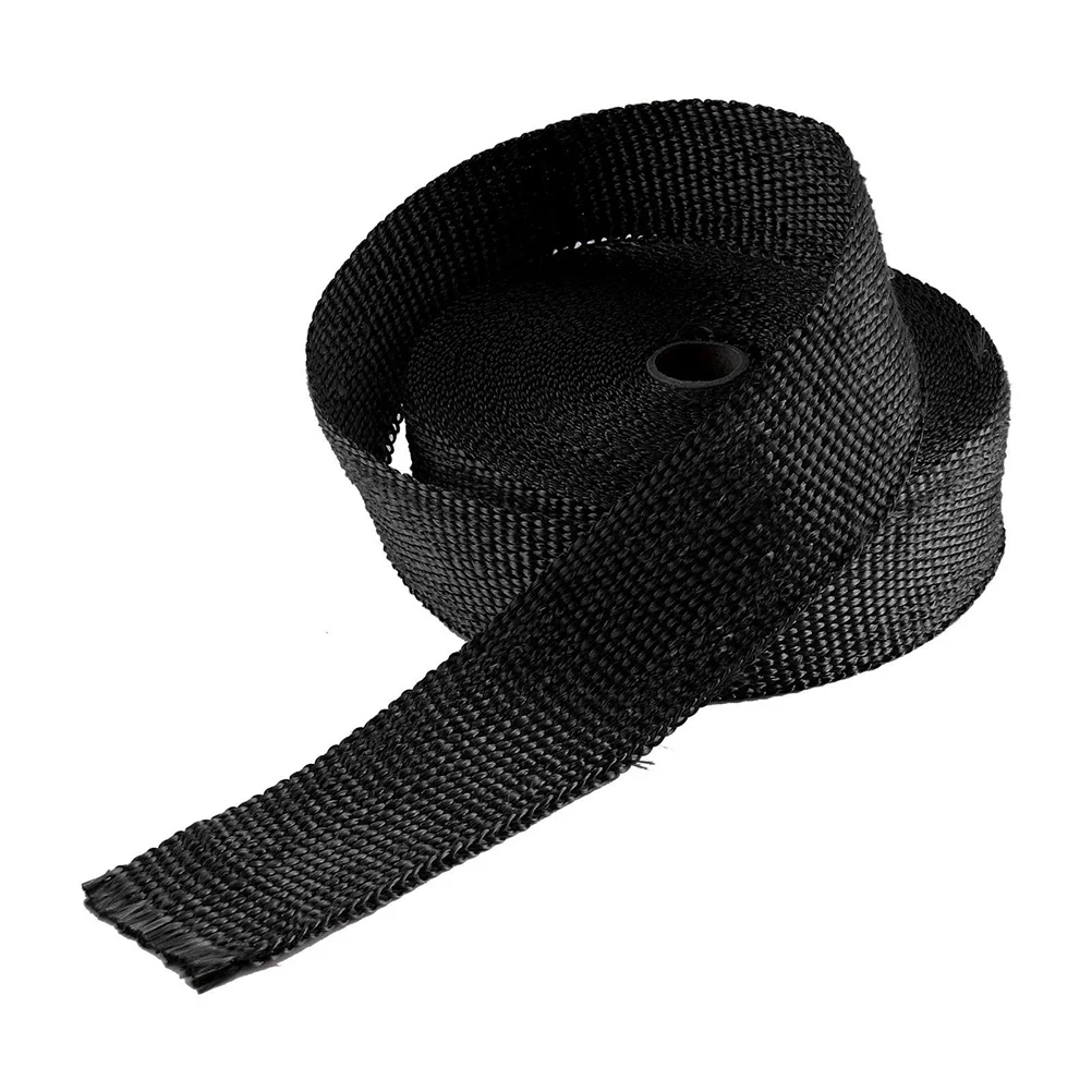 

15mm*50mm*15m Exhaust Heat Wrap Roll for Motorcycle Fiberglass Heat Shield Tape with 10pcs 30cm Stainless Ties (Black)