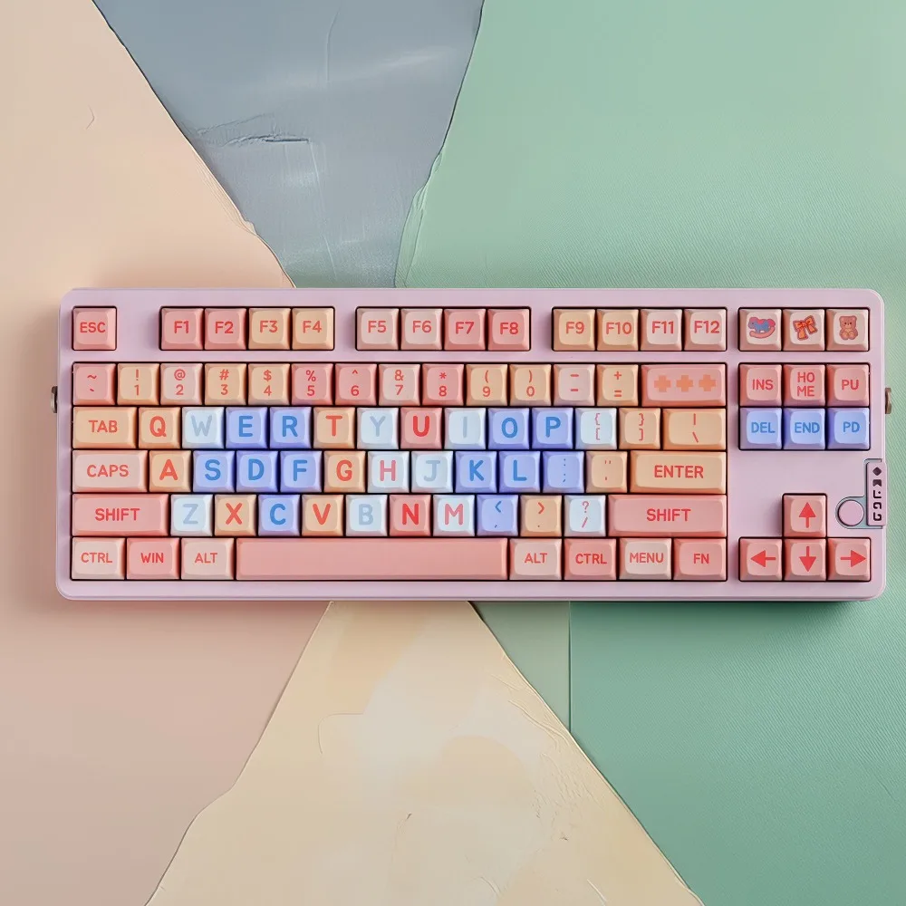 XDA Pink Fox Keycap Big Character Blue Cute Animate Cartoon PBT Full Set 117 Keys Caps Mechanical Keyboard 75%85% Girls Gift