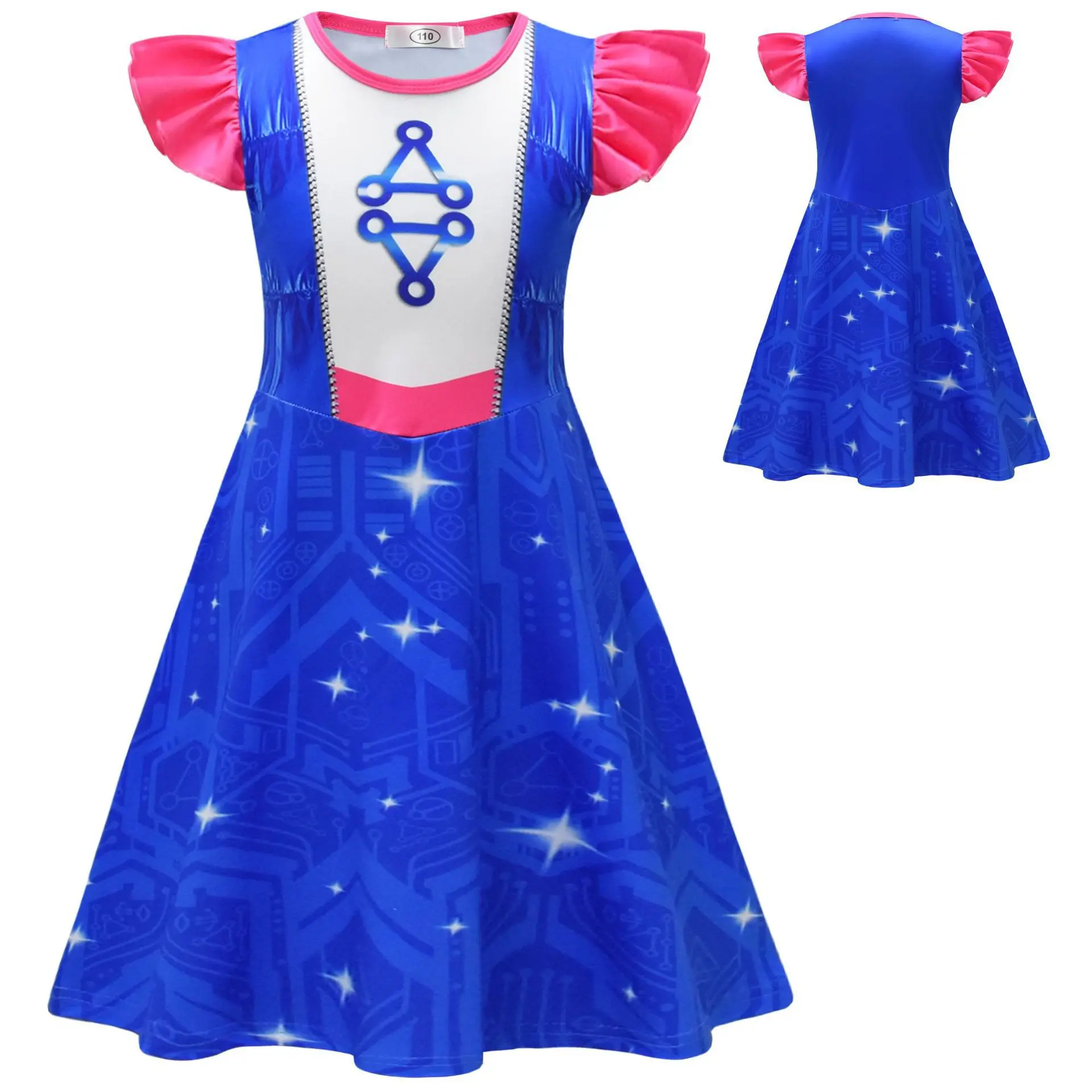 

Children Zombies Costume Addison Roleplay Blue Printed Dress For Kids Girls Disguise Halloween Carnival Birthday Party Outfit