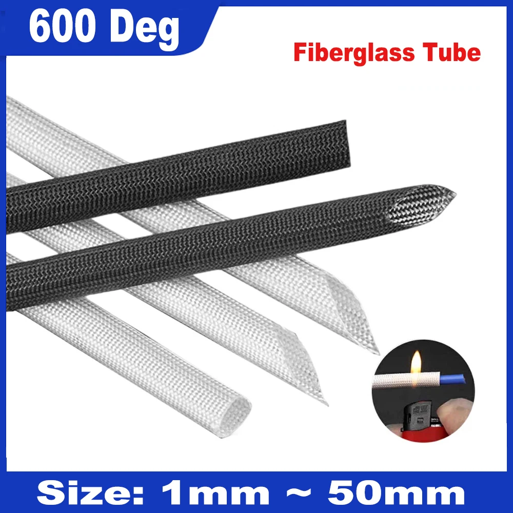 

1mm ~ 50 mm Braided Fiberglass Sleeve 600 Deg.C High Temperature Chemical Glass Fiber Tube Fiberglass Sleeving Black White