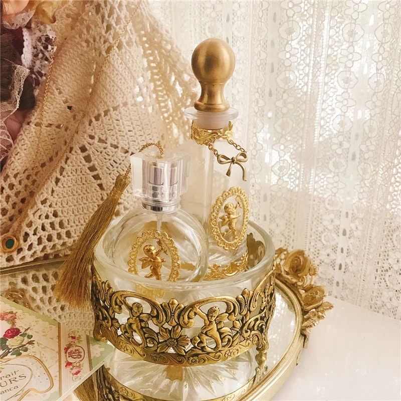 French retro perfume bottle, angel brass crystal glass bottle 25ML100ML sub-bottle, light luxury ornament