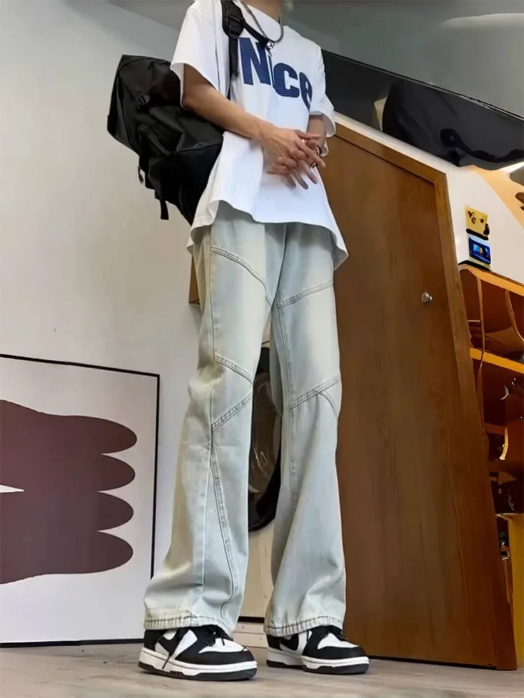 

Waed Distred Denim Jeans Men's Spring American High Street Vibe Slimming Straight Leg Trousers Youth Faion Cotton Poly...