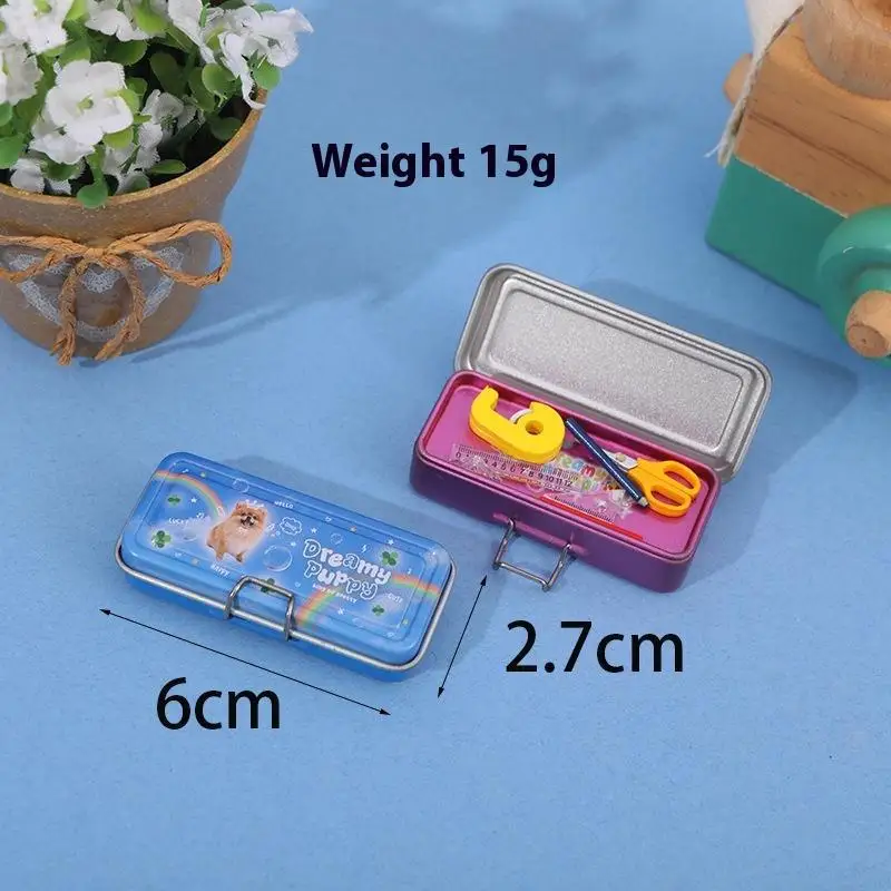 The New Doll House Simulation Mini Double-layer Iron Box Pencil Case Ruler Color Pen Set Miniature Scene Decoration