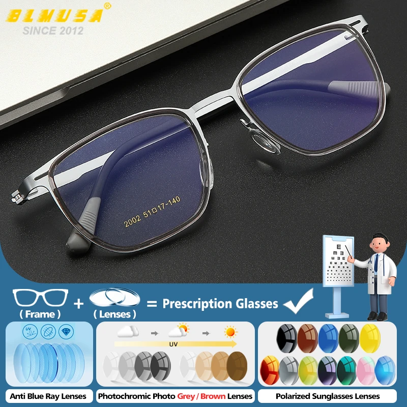 

BLMUSA Fashion Ultralight Thin Square Frame Prescription Glasses Men Anti Blue Light Photochromic Optical Progressive Eyeglasses