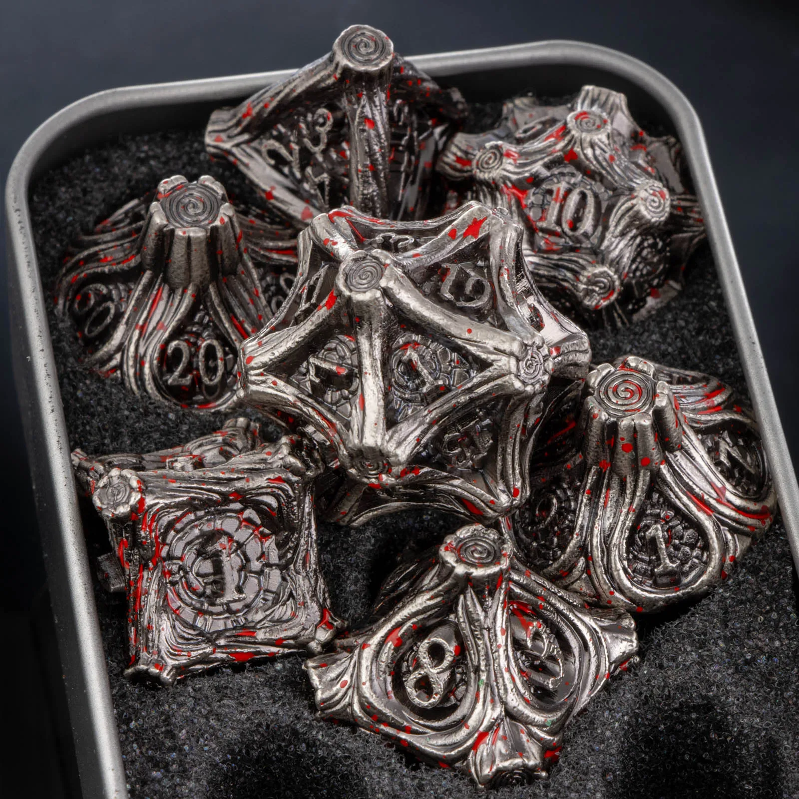 DnD Skull&Dragon metalen dobbelstenen set, metalen scherpe rand dobbelstenen voor kerkers en draken, polyhedrale dobbelstenen voor tafelspellen, Dnd metalen dobbelstenen