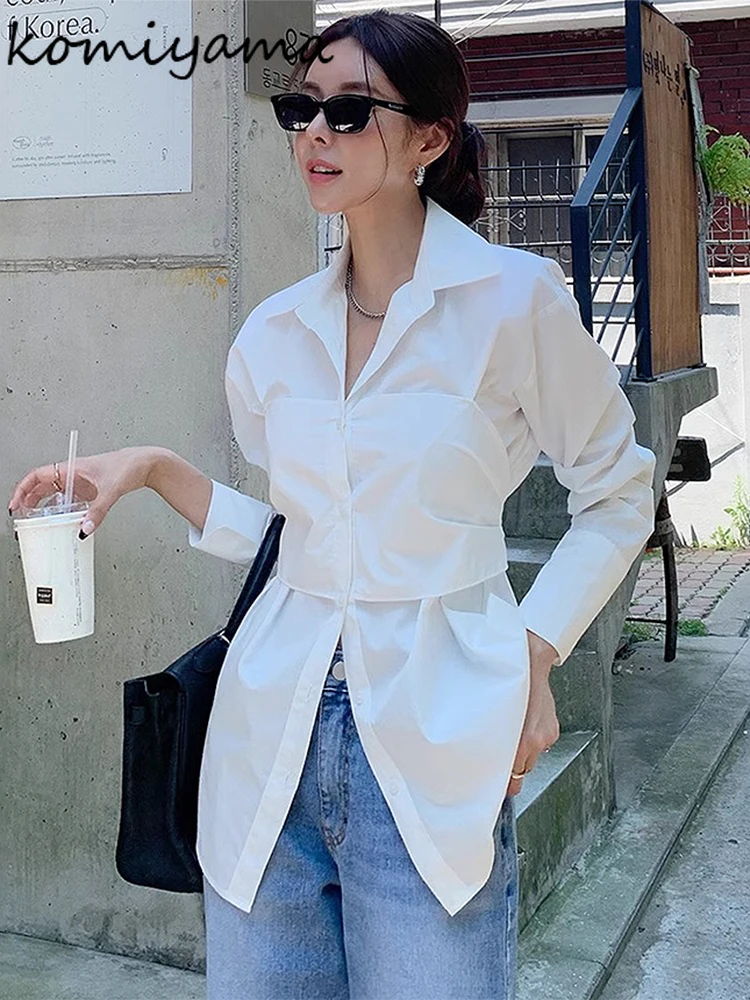 Back Bandage Bow Woman Shirts & Blouses Single Breasted Blusas Long Sleeve Mujer 2025 Ropa Tunic Camisas Korean Laple Blusa