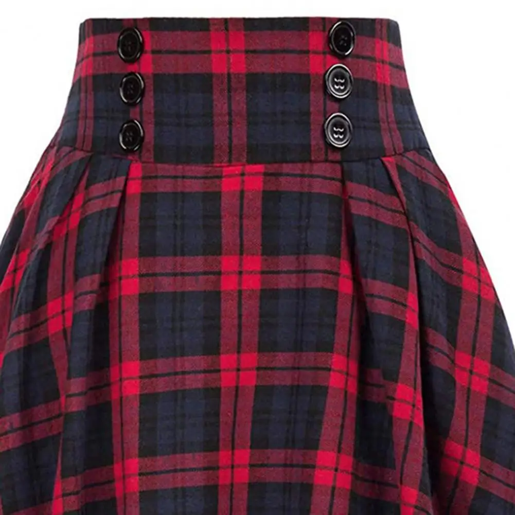 2025 Women Plaid Skirt High Waist A-line Skirt Elegant Colorblock Plaid Maxi Skirt with Ruffle Detail Pockets Women's High for P