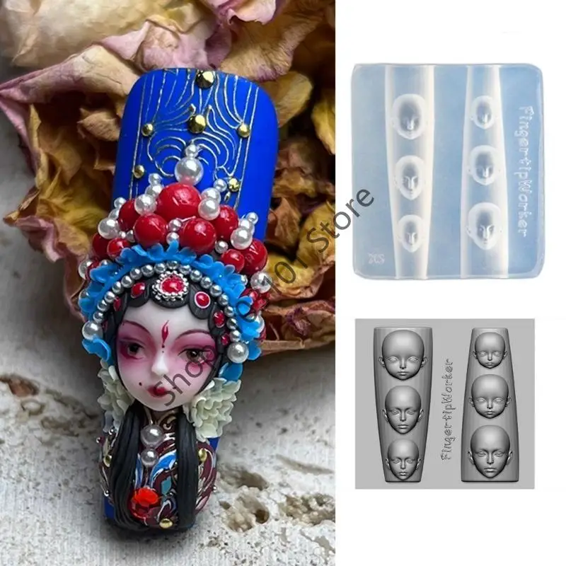 

DIY Cute Small Doll Face Shaped Manicure Patterns Mould Handmade Women Nail Decoration Silicone Mold Nail Art Template Tool