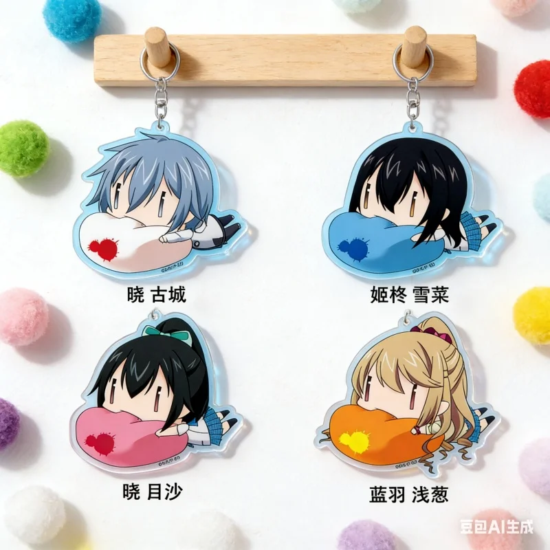 Anime STRIKE0THE BLOOD 6CM Q version Kojou Akatsuki/Motoki Yaze/Natsuki Minamiya Acrylic Keychain Collecting Bag Keychain Gifts