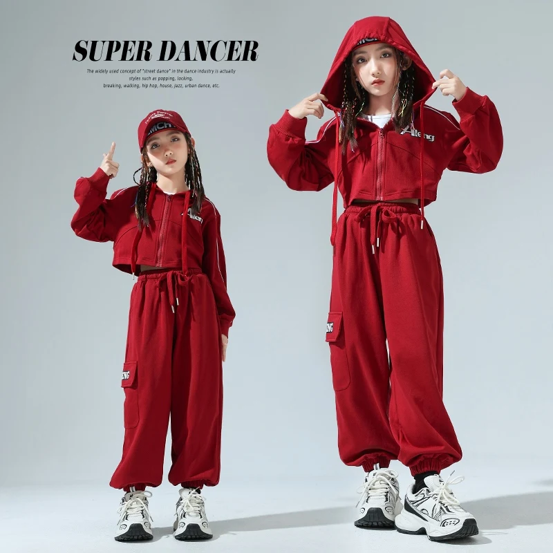 

Girls' Jazz Dance Performance Costume Autumn Girls' Hooded Hip Hop Sports Set Children's Sweet Cool Style Street Dance DQL9892