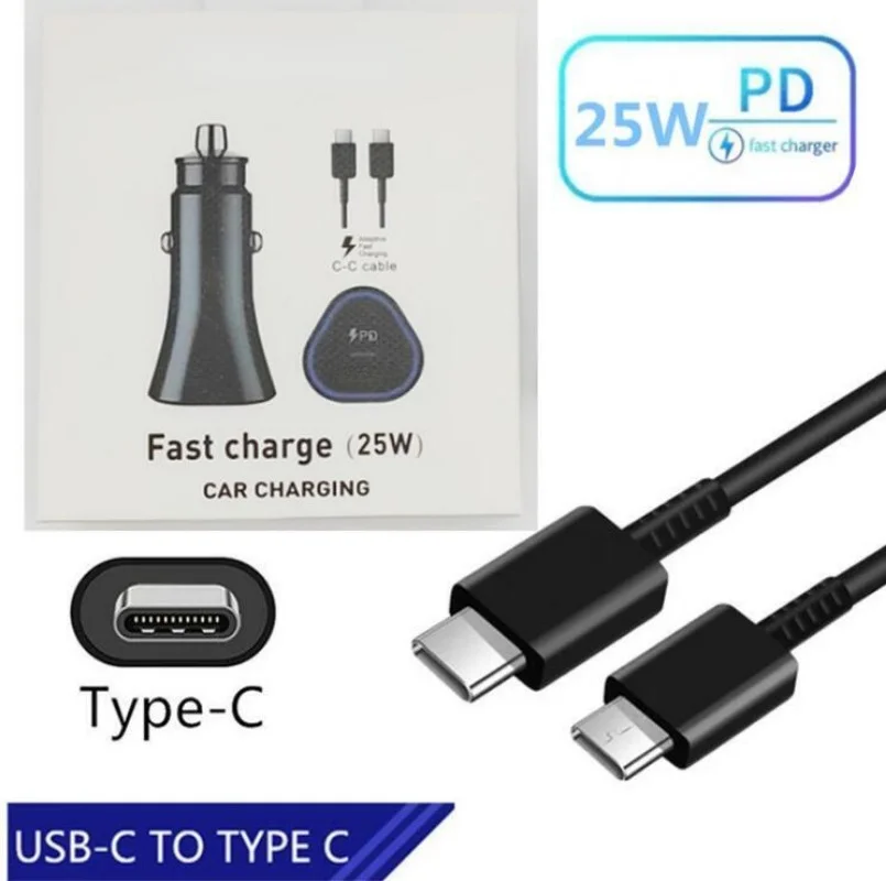 25W Car Charging For Samsung S22 S20 Note 20 Note10 Z Flod 3 915C PD Fast Charger Type C Cable  Adapter for Huawei Xiao Phone