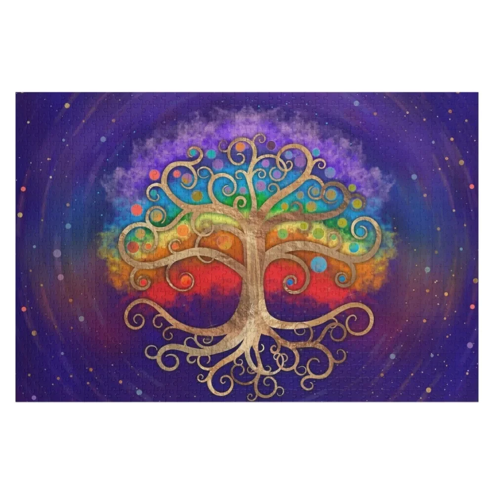 Układanka Tree of Life Golden Swirl i Rainbow dla dzieci Spersonalizowany prezent Spersonalizowane puzzle dla dzieci