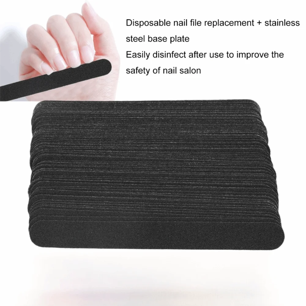 

100pcs Reusable Base Plate Replacement Nail File Strip Black Sand Surface Disposable Abrasive Strip Nail File Strips Salon Use