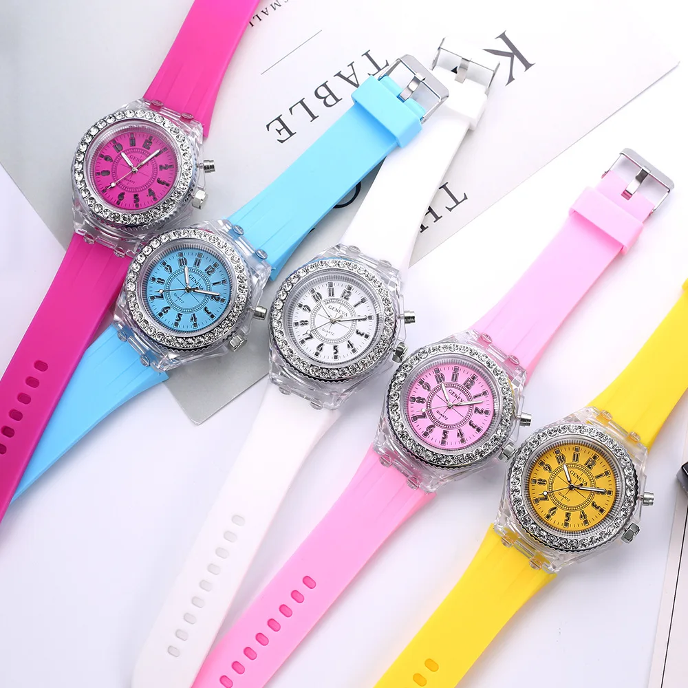 Luminous Personality Rhinestone Led Harajuku Korean Fashion Trend Male and Female Student Couple Jelly Quartz Watch