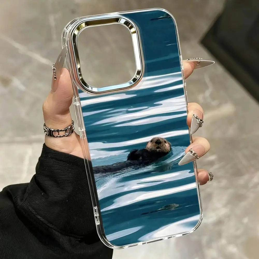 Funda para Teléfono HD con Diseño de Vida Marina, Tiburón y Nutria, para iPhone 17 Air 16 15 14 Plus 13 12 11 Pro Max 16e, Resistente a Impactos, Carcasa Trasera Transparente HD