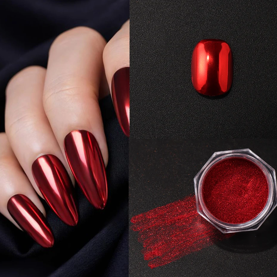 6-Farben-Nagelkunst-Glitzerpulver mit Spiegeleffekt, metallisches lila-rotes Spiegelpulver-Set, parfümfreier Nagelkunst-Glitzer für Gel-Nagellack